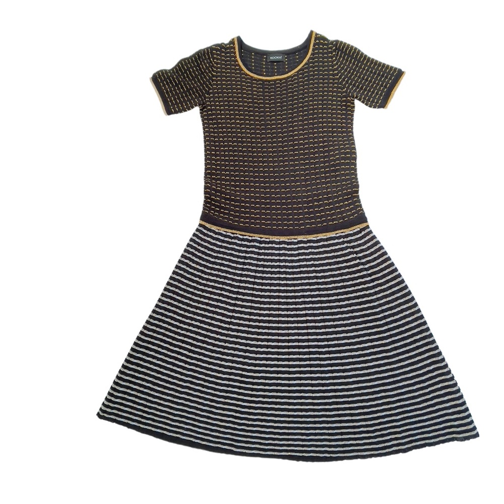 Kookai France Women’s woven Black Gold Lurex Cocktail Dress US sz 4